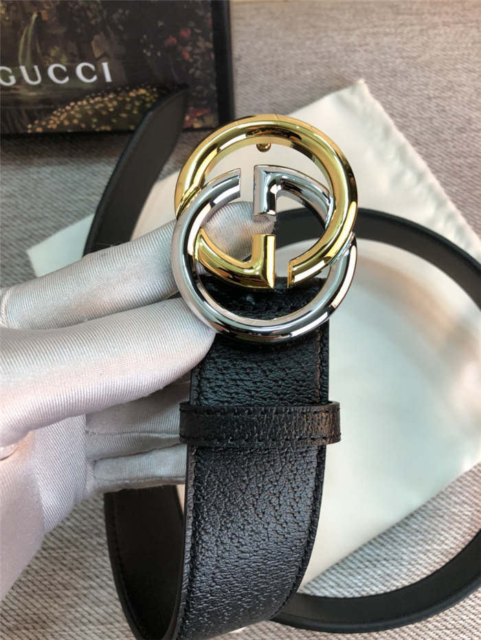 Gucci Leather belt with G buckle Silver/Gold 38mm High