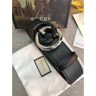 Gucci Leather belt with G buckle Silver/Black 38mm High