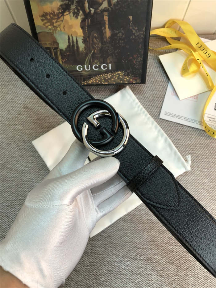 Gucci Leather belt with G buckle Silver/Black 38mm High