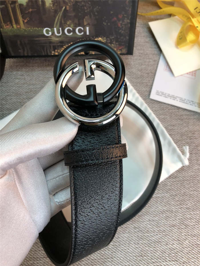 Gucci Leather belt with G buckle Silver/Black 38mm High