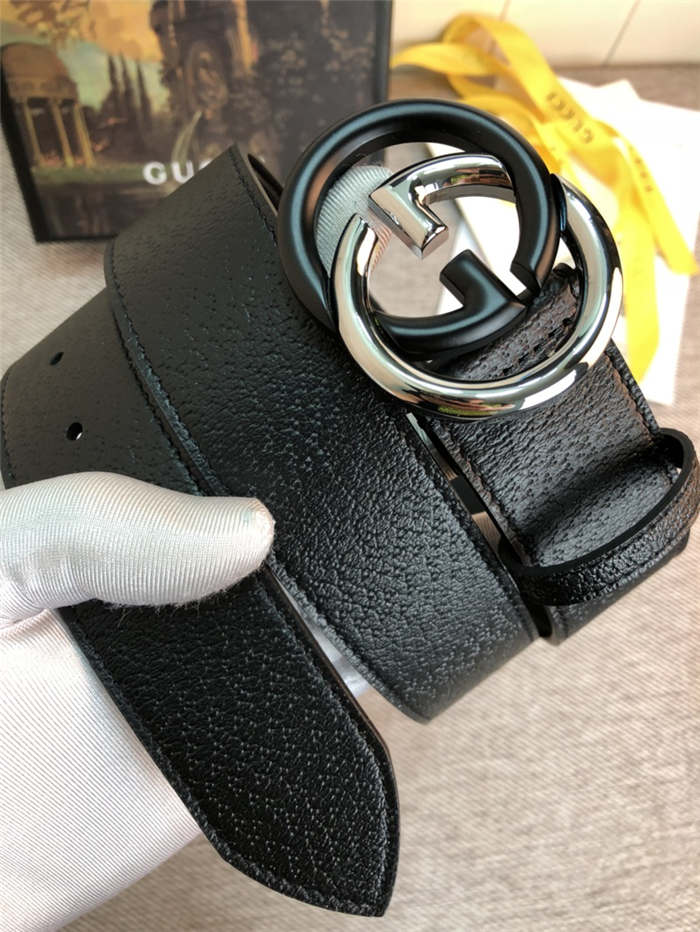 Gucci Leather belt with G buckle Silver/Black 38mm High