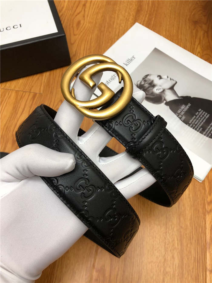 Gucci Signature belt with interlocking G buckle 38mm Anti-Gold High