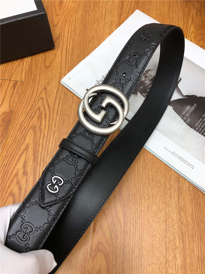 Gucci Signature belt with interlocking G buckle 38mm Anti-Silver High