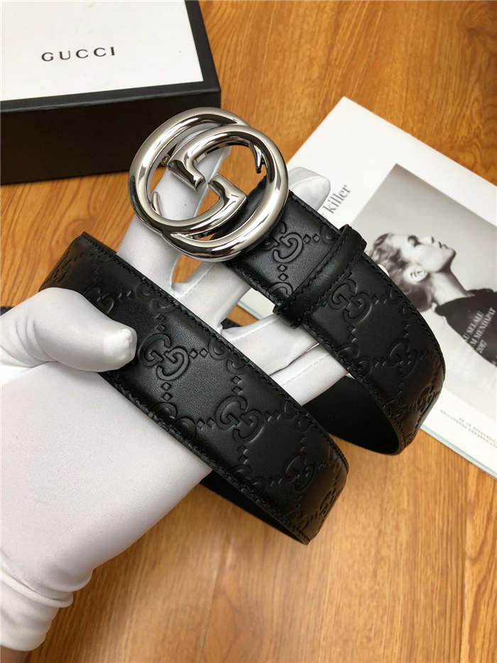 Gucci Signature belt with interlocking G buckle 38mm Silver High