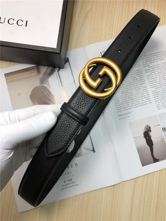 Gucci Leather belt with interlocking G buckle 38mm Anti-Gold High