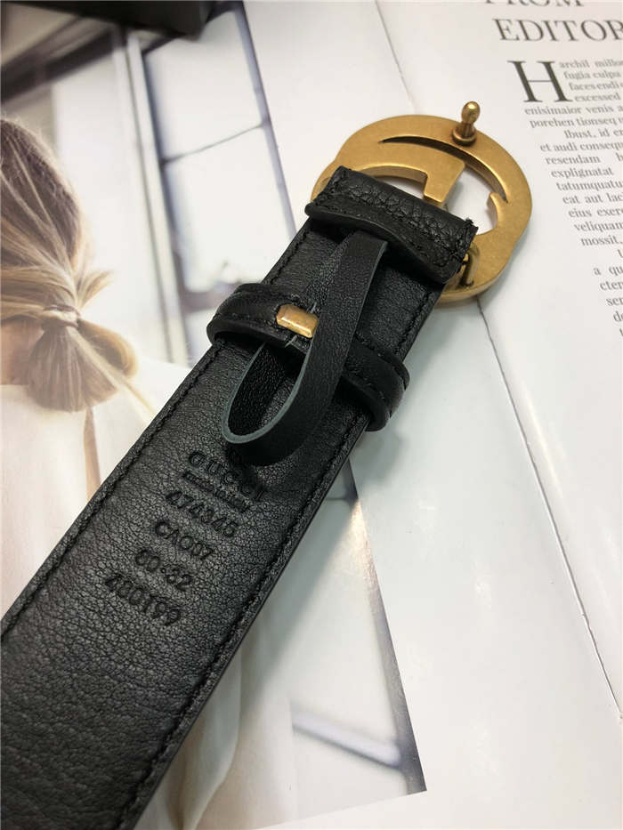 Gucci Leather belt with interlocking G buckle 38mm Anti-Gold High