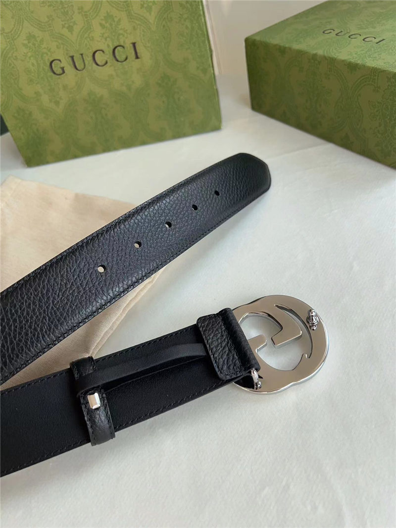 Gucci Leather belt with interlocking G buckle 38mm Pewter High