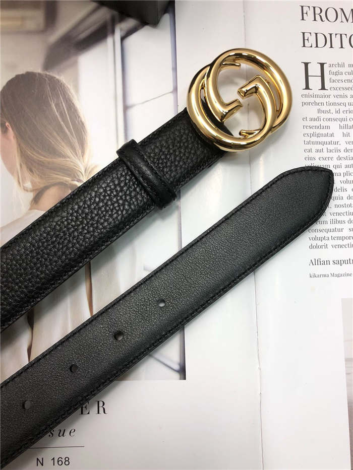 Gucci Leather belt with interlocking G buckle 38mm Gold High