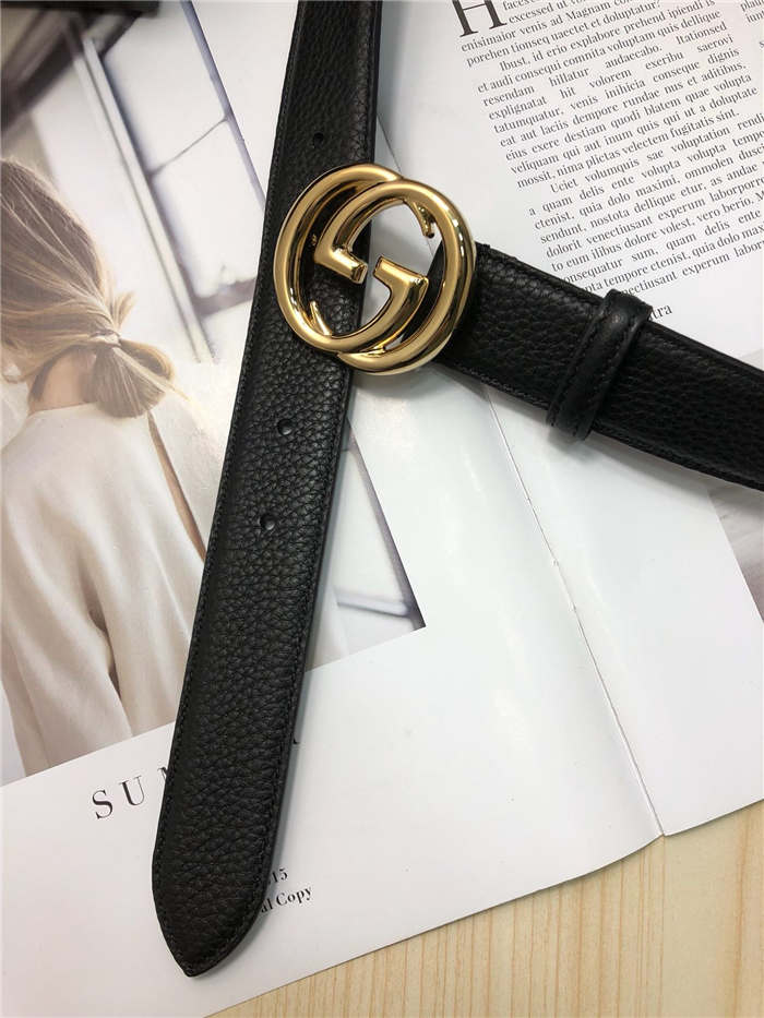 Gucci Leather belt with interlocking G buckle 38mm Gold High