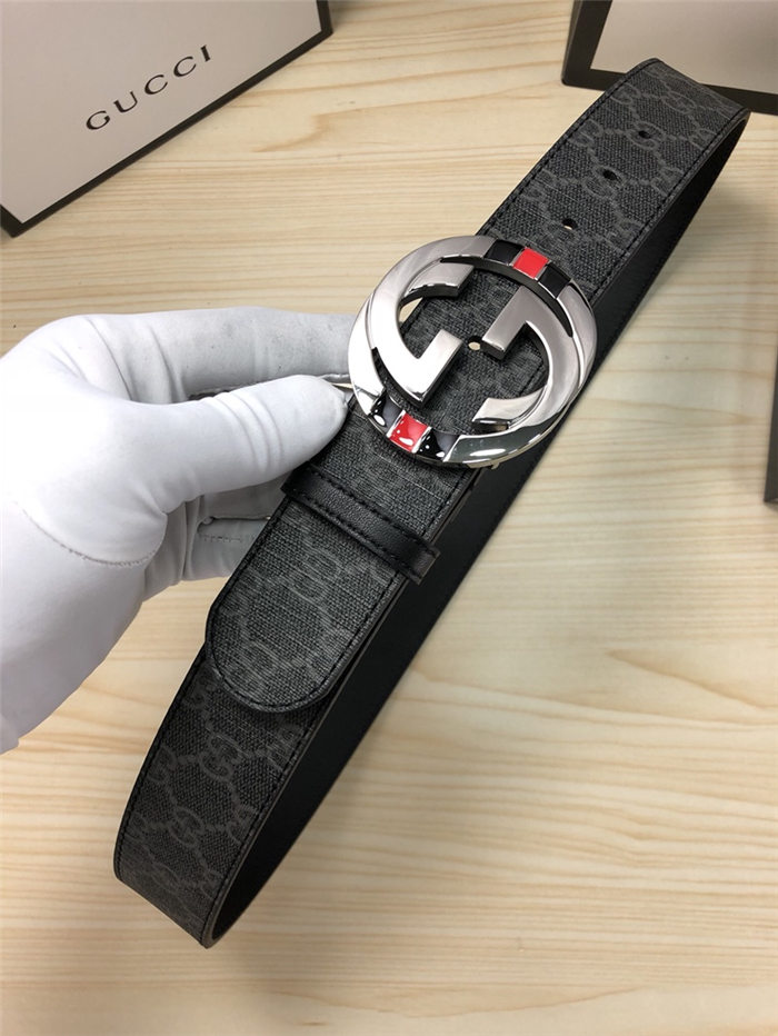 Gucci GG Supreme belt with G buckle 38mm Black/Grey High