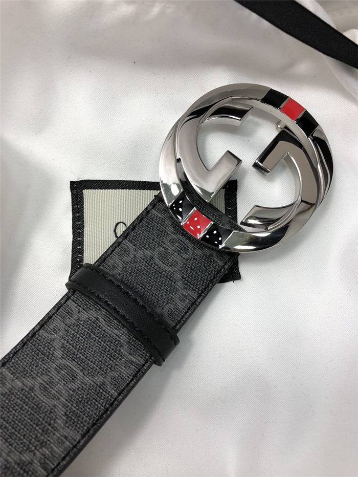 Gucci GG Supreme belt with G buckle 38mm Black/Grey High