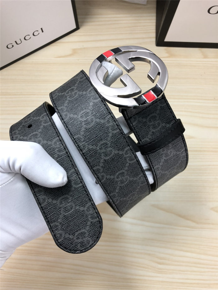 Gucci GG Supreme belt with G buckle 38mm Black/Grey High