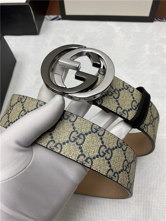 Gucci GG Supreme belt with G buckle 38mm Beige/Blue High