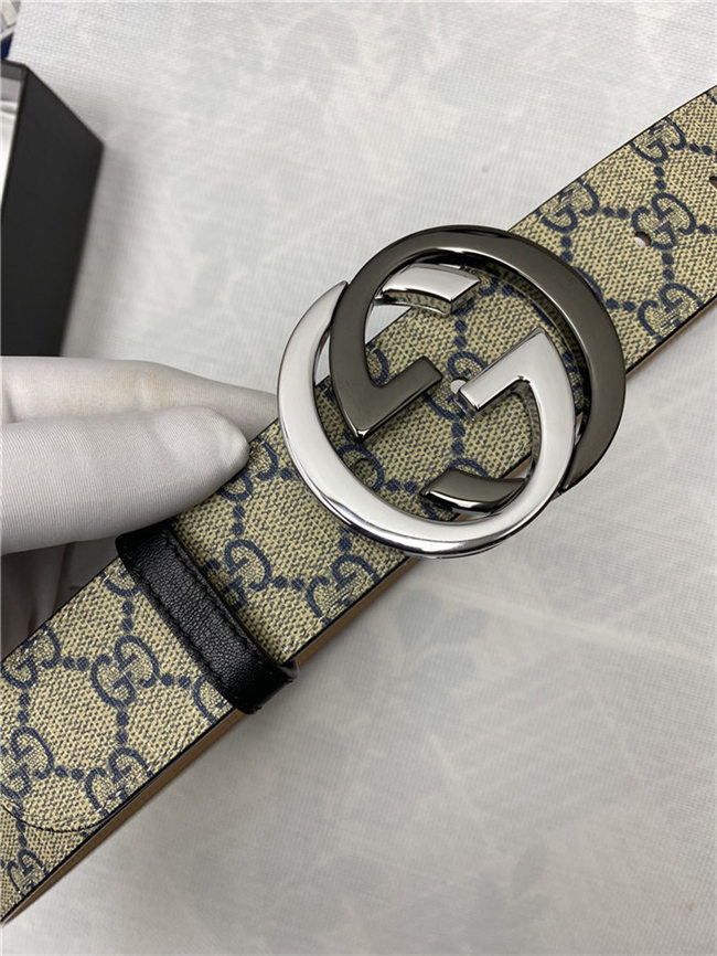 Gucci GG Supreme belt with G buckle 38mm Beige/Blue High