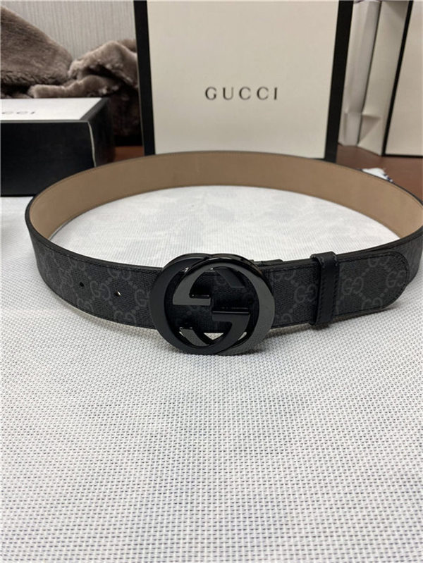 Gucci GG Supreme belt with G buckle 38mm Black/Grey High