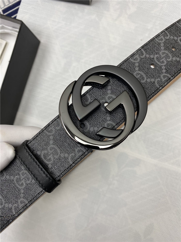 Gucci GG Supreme belt with G buckle 38mm Black/Grey High