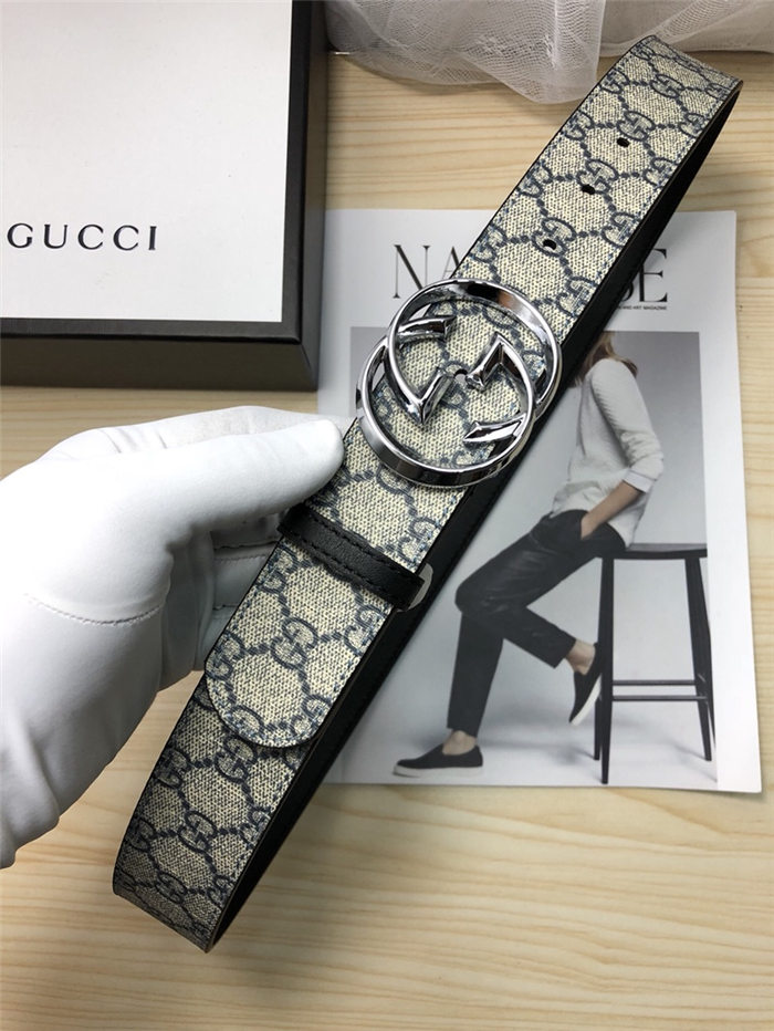 Gucci GG Supreme belt with G buckle 38mm Beige/Blue High