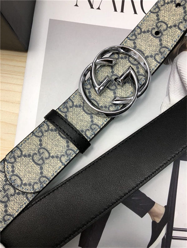 Gucci GG Supreme belt with G buckle 38mm Beige/Blue High