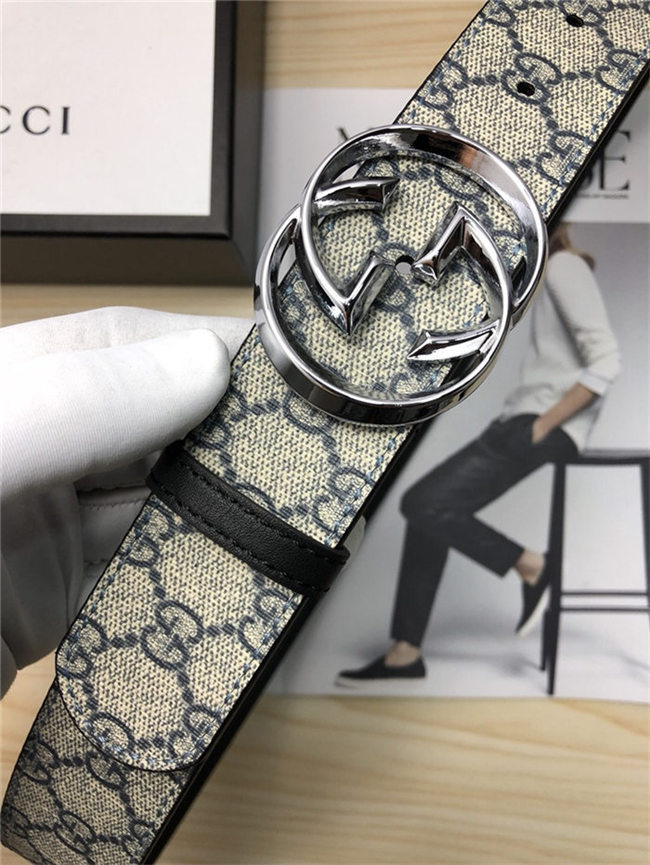 Gucci GG Supreme belt with G buckle 38mm Beige/Blue High