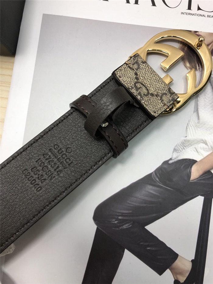 Gucci GG Supreme belt with G buckle 38mm Beige/Ebony High