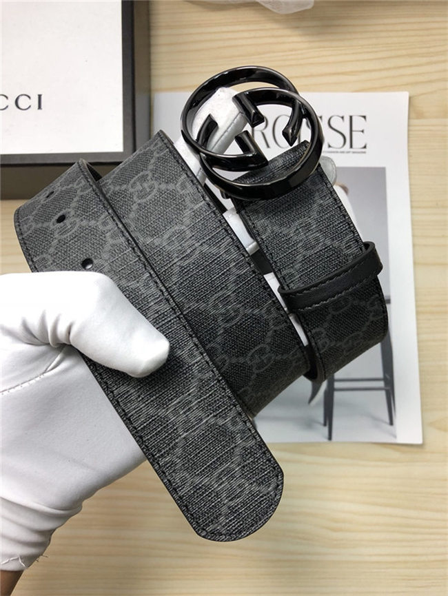 Gucci GG Supreme belt with G buckle 38mm Black/Grey High