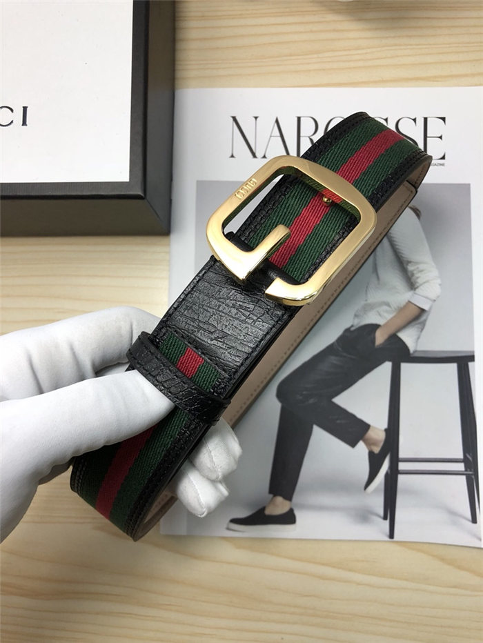 Gucci Web belt with G buckle Gold 38mm High