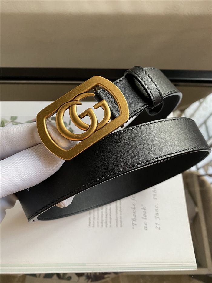 Gucci Thin belt with framed Double G buckle Anti-Gold 30mm High