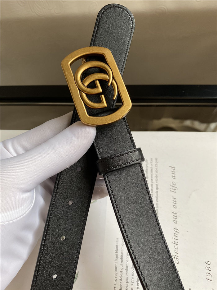 Gucci Thin belt with framed Double G buckle Anti-Gold 30mm High