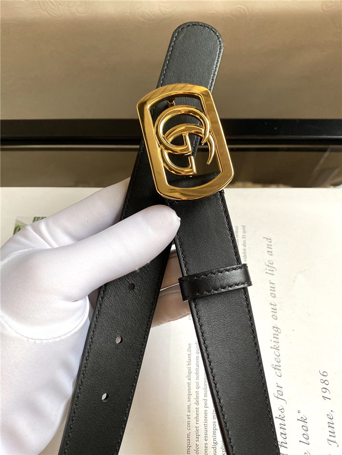 Gucci Thin belt with framed Double G buckle Gold 30mm High