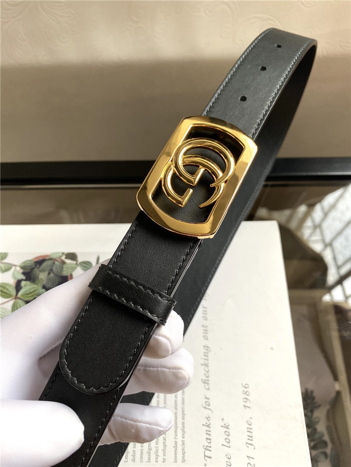 Gucci Thin belt with framed Double G buckle Gold 30mm High