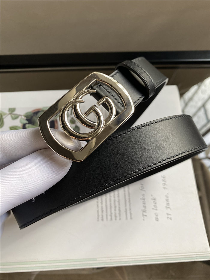 Gucci Thin belt with framed Double G buckle Silver 30mm High