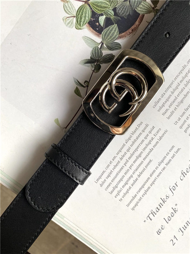 Gucci Thin belt with framed Double G buckle Silver 30mm High