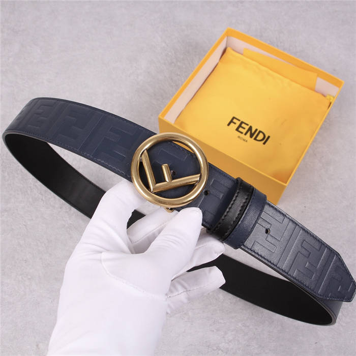 Fendi Leather Belt 38mm Stud-buckle Navy High