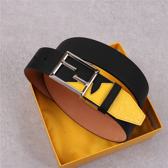 Fendi Leather Belt 38mm Baguette Buckle Crocodile High