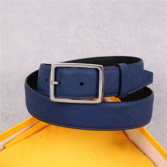 Fendi Leather Belt 35mm Pin Buckle Blue High