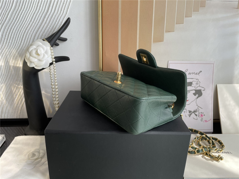 Mini CLASSIC HANDBAG Grained Calfskin Olive Gold Metal A