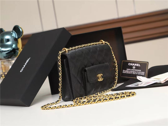 Chanel Wallet on Chain AP2829 Grained Calfskin Black Gold Metal A