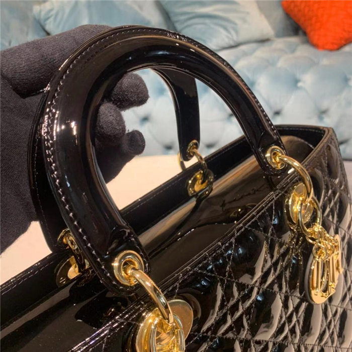 LARGE LADY Dior BAG Patent Cannage Calfskin Black High