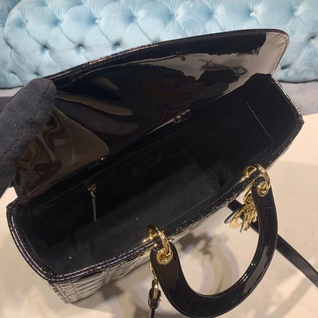 LARGE LADY Dior BAG Patent Cannage Calfskin Black High