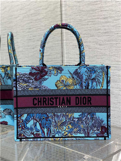 MEDIUM Dior BOOK TOTE Toile de Jouy Voyage Embroidery Blue High