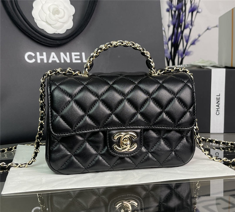 Chanel MINI FLAP BAG With Top Diamond Handle Lambskin & Gold-Tone Metal AS4140 Black High