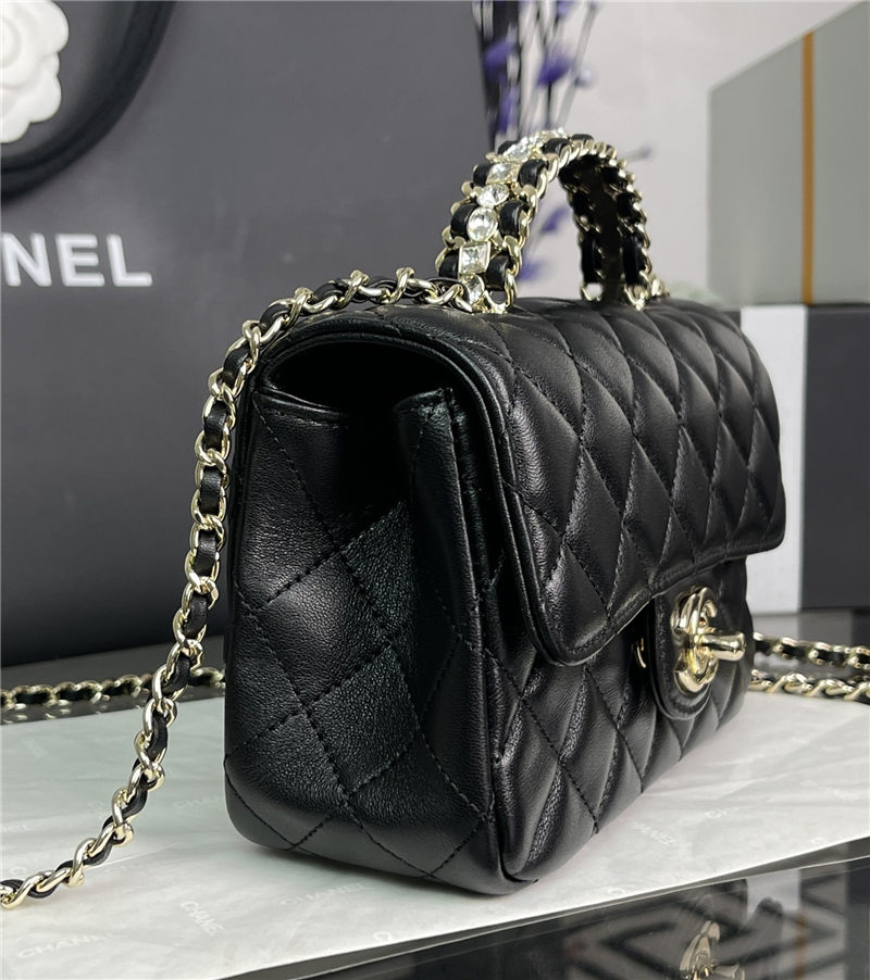 Chanel MINI FLAP BAG With Top Diamond Handle Lambskin & Gold-Tone Metal AS4140 Black High