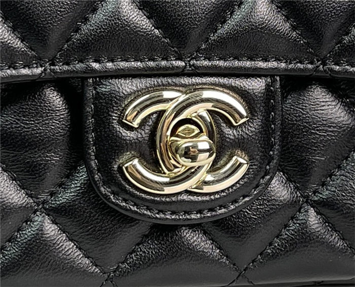 Chanel MINI FLAP BAG With Top Diamond Handle Lambskin & Gold-Tone Metal AS4140 Black High