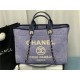 LARGE SHOPPING BAG Mixed Fibers & Silver-Tone Metal Blue High