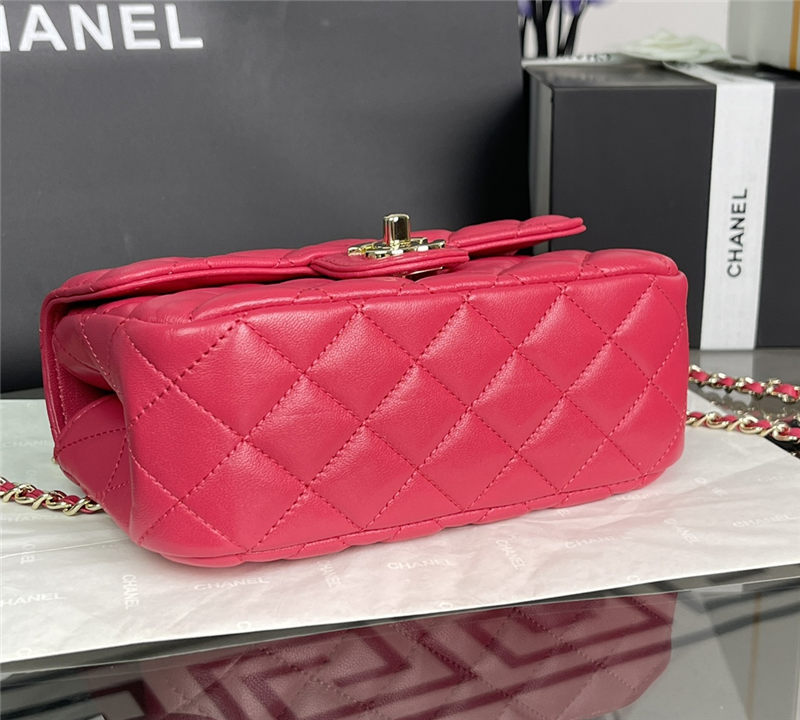 Chanel MINI FLAP BAG With Top Diamond Handle Lambskin & Gold-Tone Metal AS4140 Fuchsia High