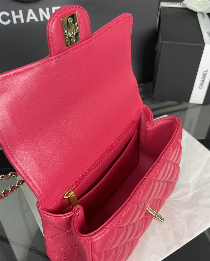 Chanel MINI FLAP BAG With Top Diamond Handle Lambskin & Gold-Tone Metal AS4140 Fuchsia High