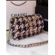 Large Chanel 19 Flap Bag Tweed Gold-Tone Houndstooth Black-Beige High