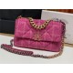 Large Chanel 19 Flap Bag Tweed Gold-Tone Houndstooth Fuchsia High