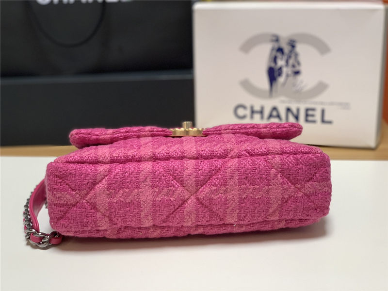 Large Chanel 19 Flap Bag Tweed Gold-Tone Houndstooth Fuchsia High