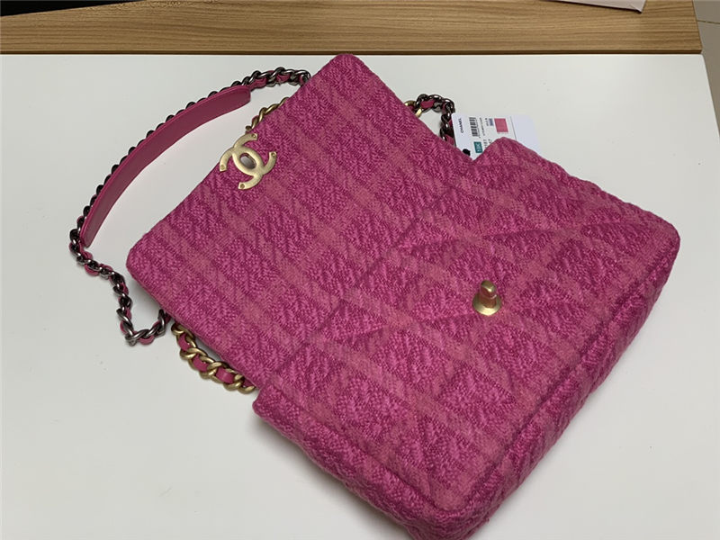 Large Chanel 19 Flap Bag Tweed Gold-Tone Houndstooth Fuchsia High